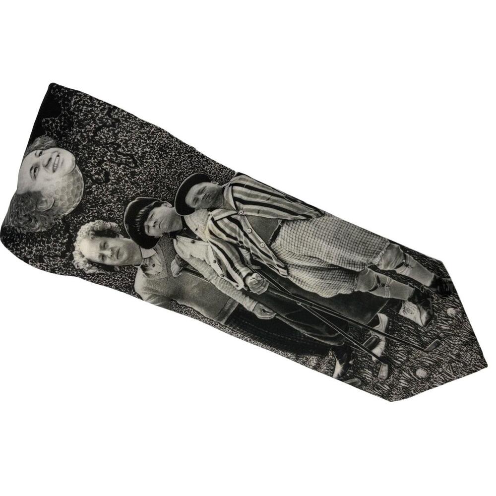 Ralph Marlin Necktie Size 56 Black & White Vintage Print Three Stooges 90s Retro